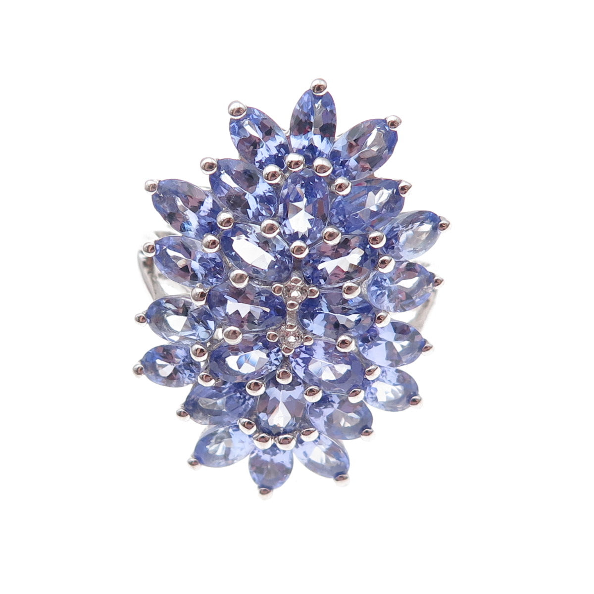925 Sterling Silver Real Tanzanite & White Topaz Ring Size 8