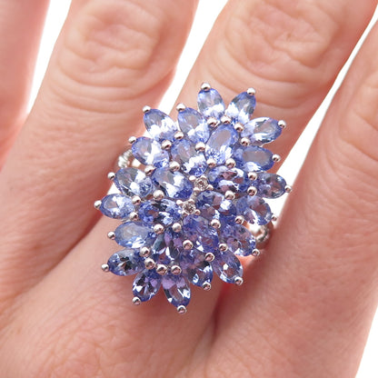 925 Sterling Silver Real Tanzanite & White Topaz Ring Size 8