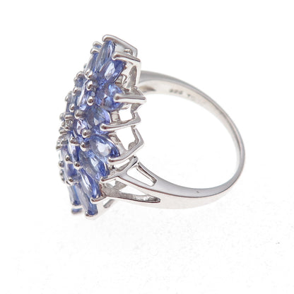 925 Sterling Silver Real Tanzanite & White Topaz Ring Size 8