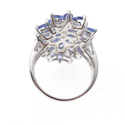 925 Sterling Silver Real Tanzanite & White Topaz Ring Size 8