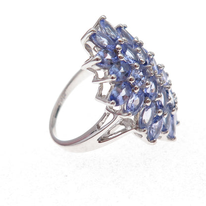 925 Sterling Silver Real Tanzanite & White Topaz Ring Size 8