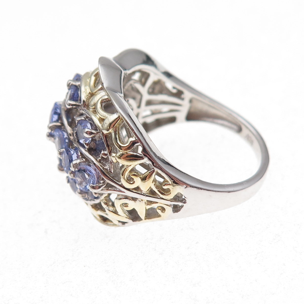 Chuck Clemency 925 Sterling Silver 2-Tone Real Tanzanite Ring Size 8