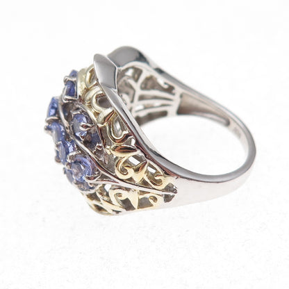 Chuck Clemency 925 Sterling Silver 2-Tone Real Tanzanite Ring Size 8