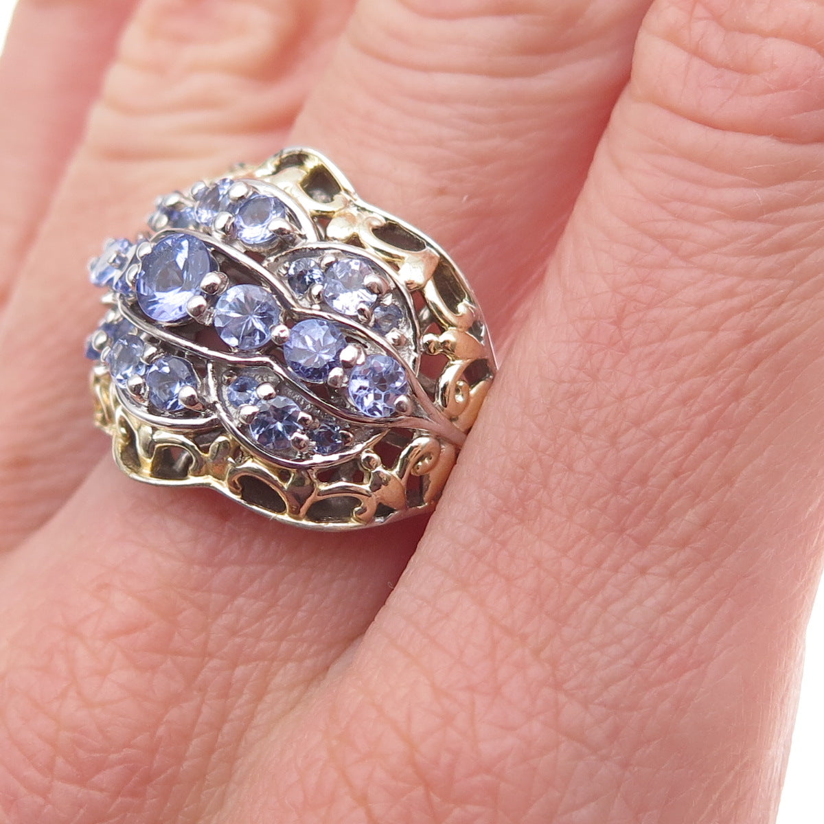 Chuck Clemency 925 Sterling Silver 2-Tone Real Tanzanite Ring Size 8