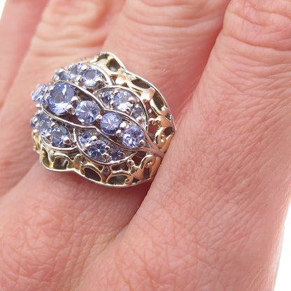 Chuck Clemency 925 Sterling Silver 2-Tone Real Tanzanite Ring Size 8