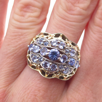 Chuck Clemency 925 Sterling Silver 2-Tone Real Tanzanite Ring Size 8