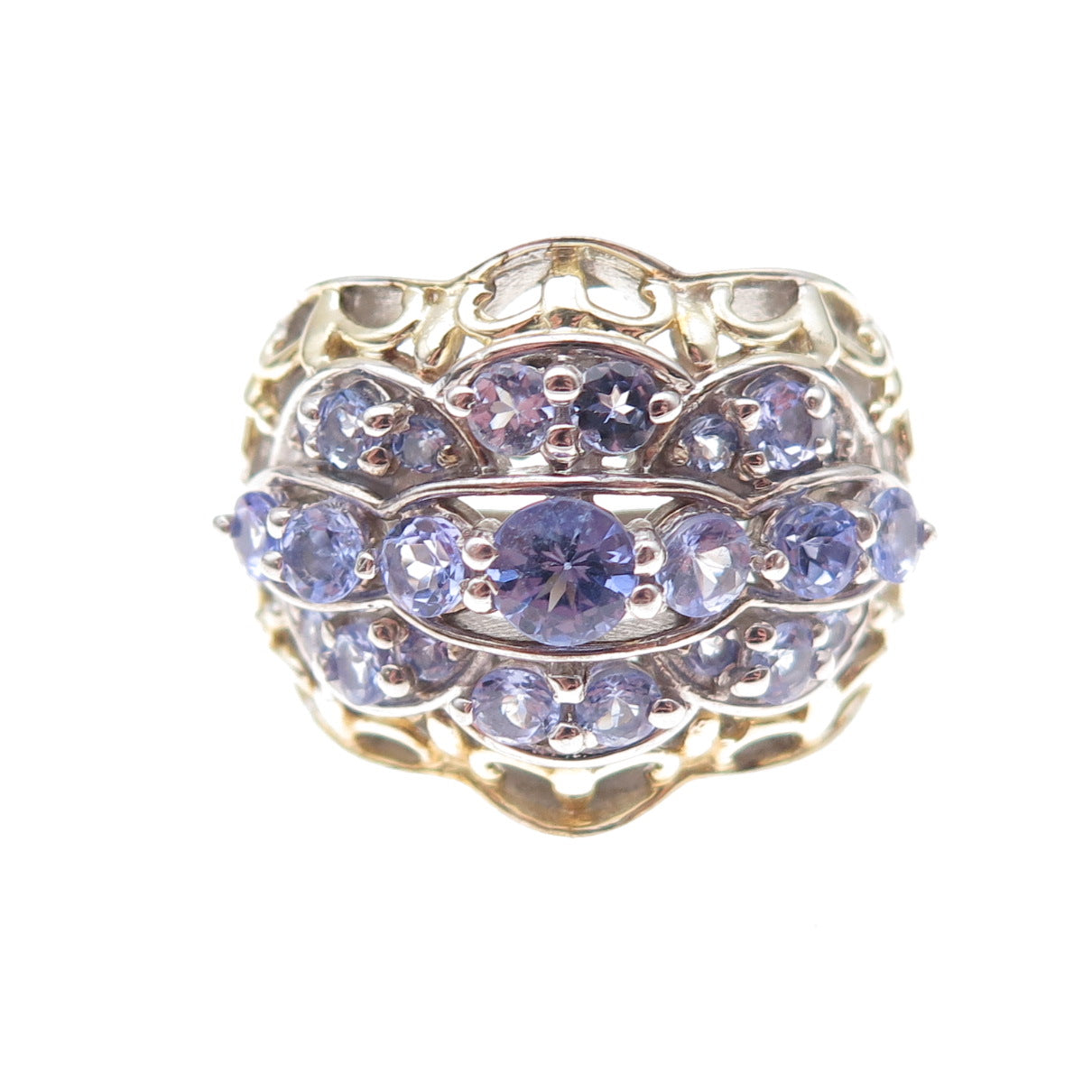 Chuck Clemency 925 Sterling Silver 2-Tone Real Tanzanite Ring Size 8