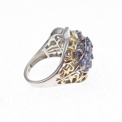 Chuck Clemency 925 Sterling Silver 2-Tone Real Tanzanite Ring Size 8