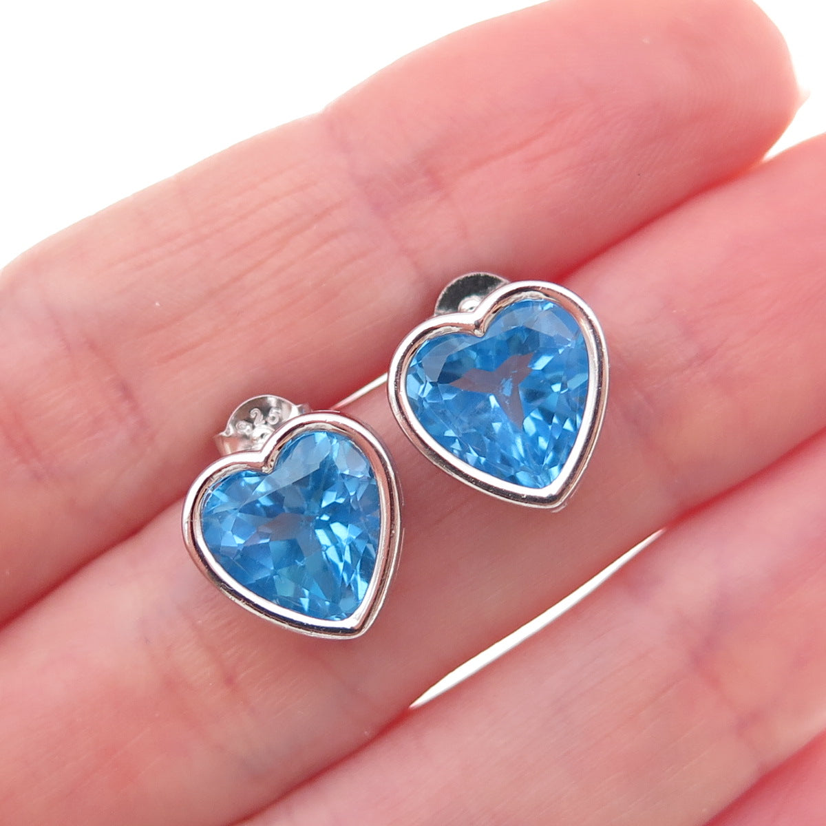 Atelier 925 Sterling Silver Real Heart-Cut Swiss Blue Topaz Stud Earrings