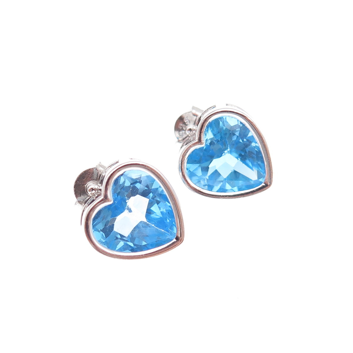 Atelier 925 Sterling Silver Real Heart-Cut Swiss Blue Topaz Stud Earrings