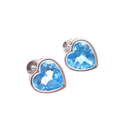 Atelier 925 Sterling Silver Real Heart-Cut Swiss Blue Topaz Stud Earrings