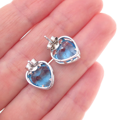 Atelier 925 Sterling Silver Real Heart-Cut Swiss Blue Topaz Stud Earrings