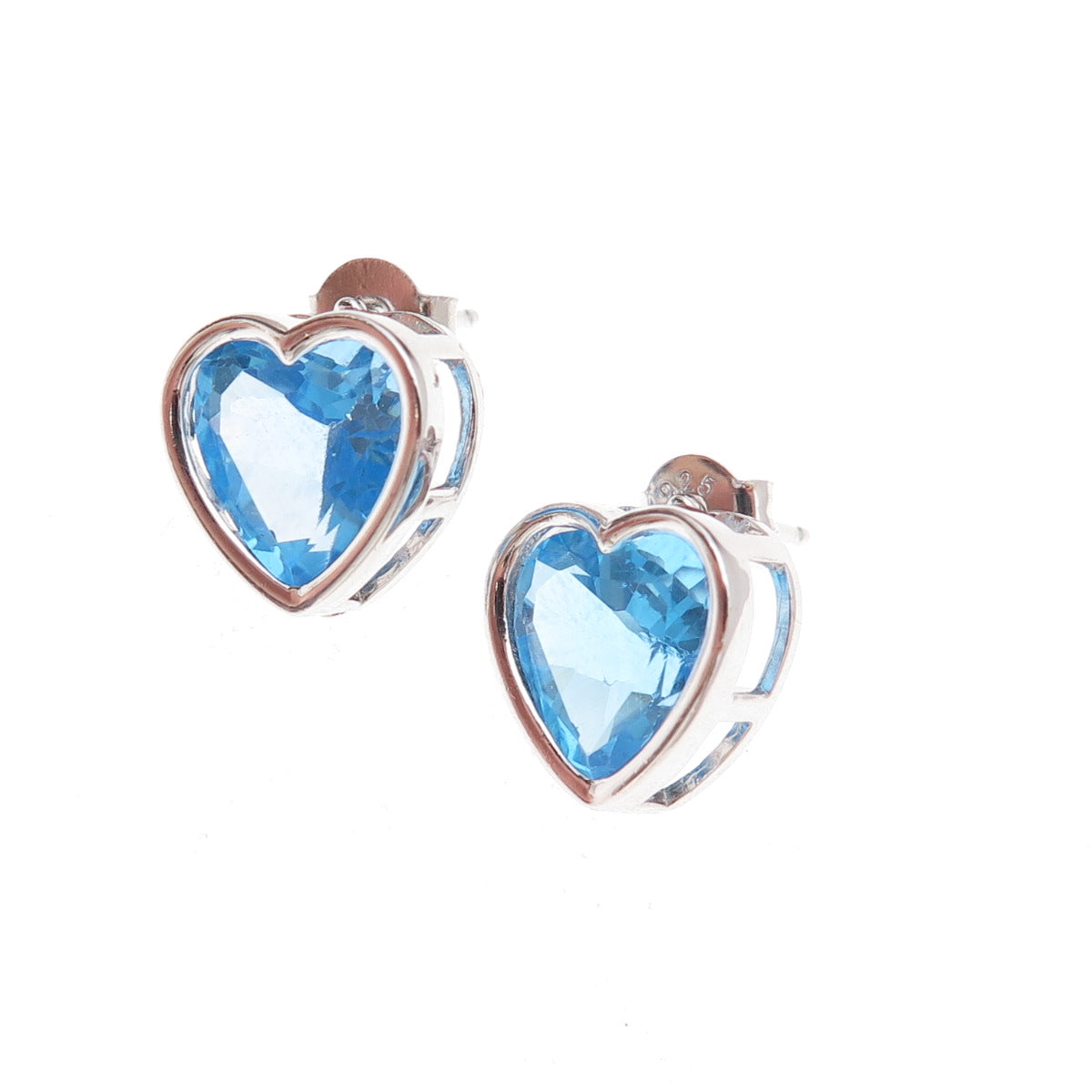 Atelier 925 Sterling Silver Real Heart-Cut Swiss Blue Topaz Stud Earrings