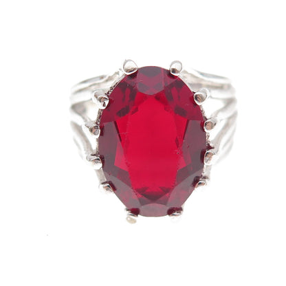 Clark & Coombs 925 Sterling Silver Antique Art Deco Red Glass Ring Size 7