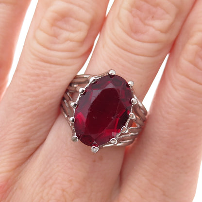Clark & Coombs 925 Sterling Silver Antique Art Deco Red Glass Ring Size 7