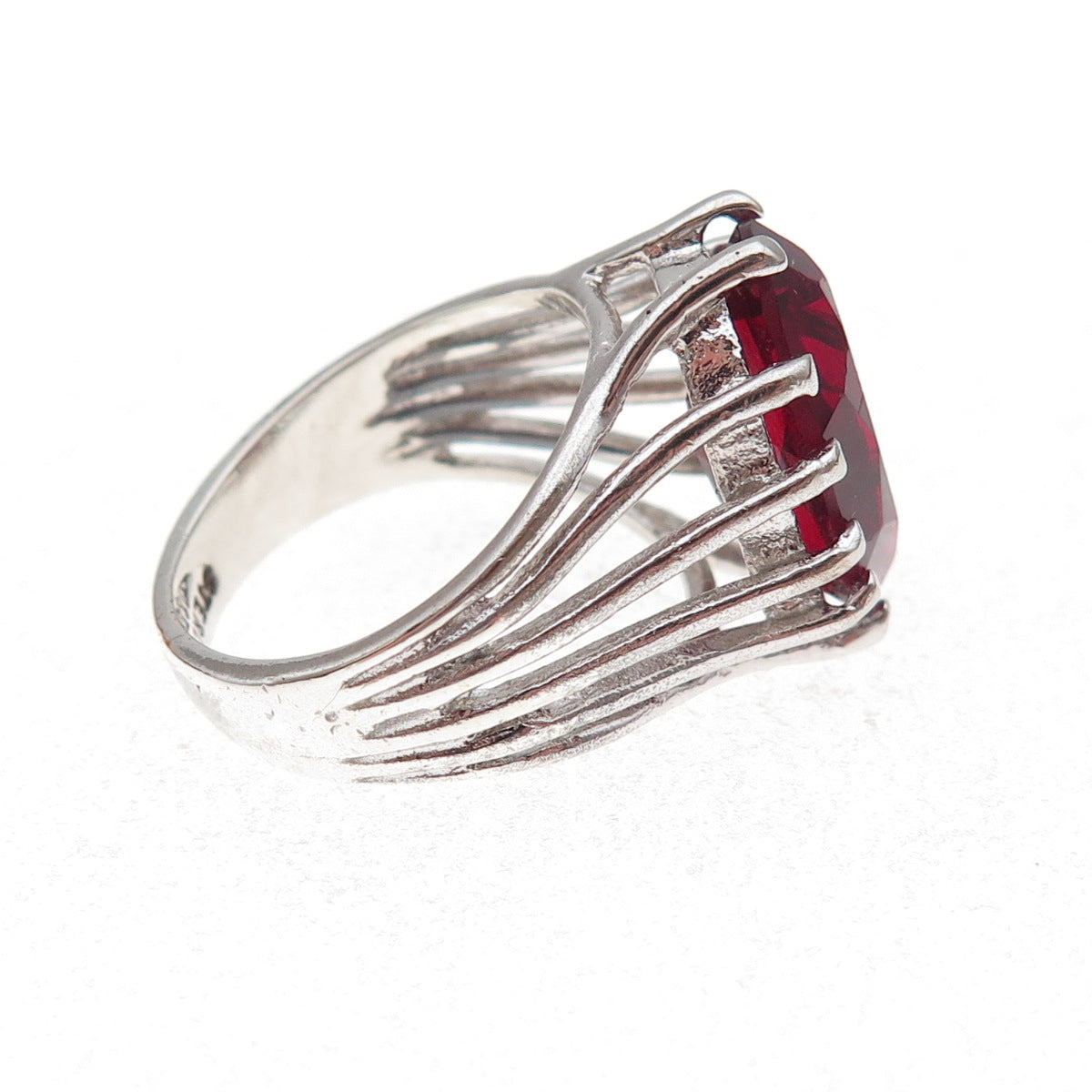 Clark & Coombs 925 Sterling Silver Antique Art Deco Red Glass Ring Size 7