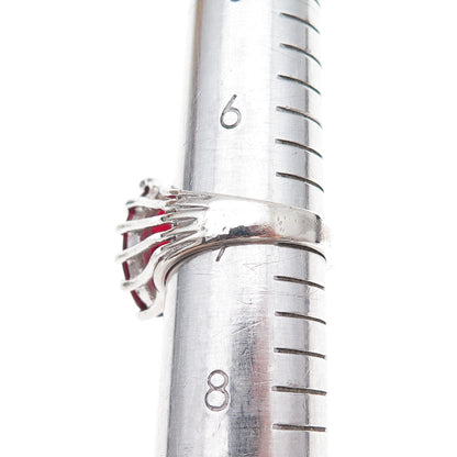 Clark & Coombs 925 Sterling Silver Antique Art Deco Red Glass Ring Size 7