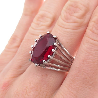 Clark & Coombs 925 Sterling Silver Antique Art Deco Red Glass Ring Size 7