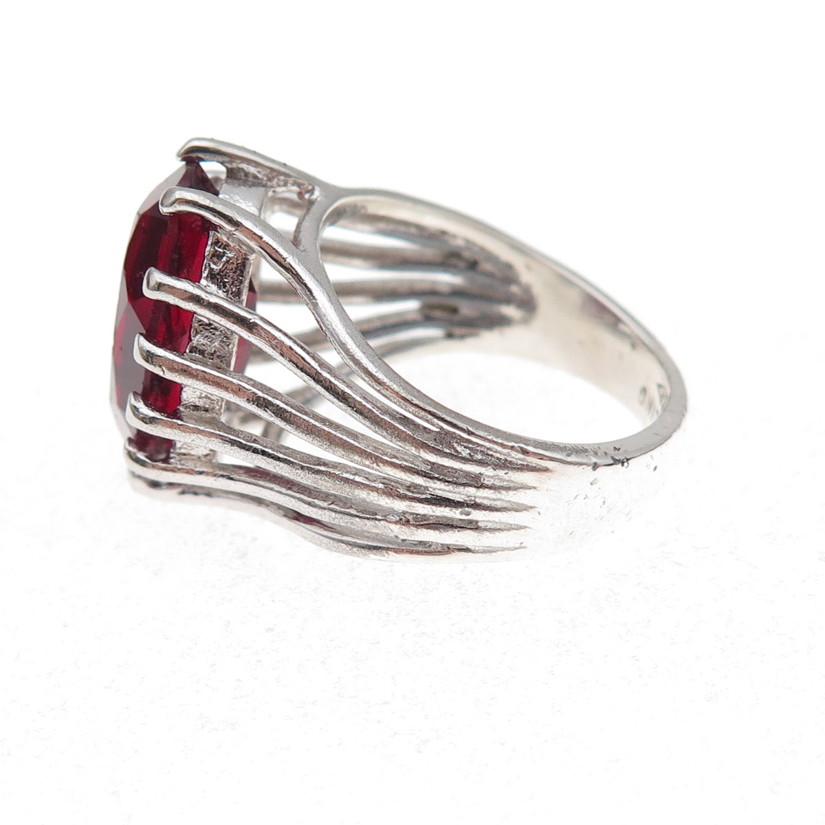 Clark & Coombs 925 Sterling Silver Antique Art Deco Red Glass Ring Size 7