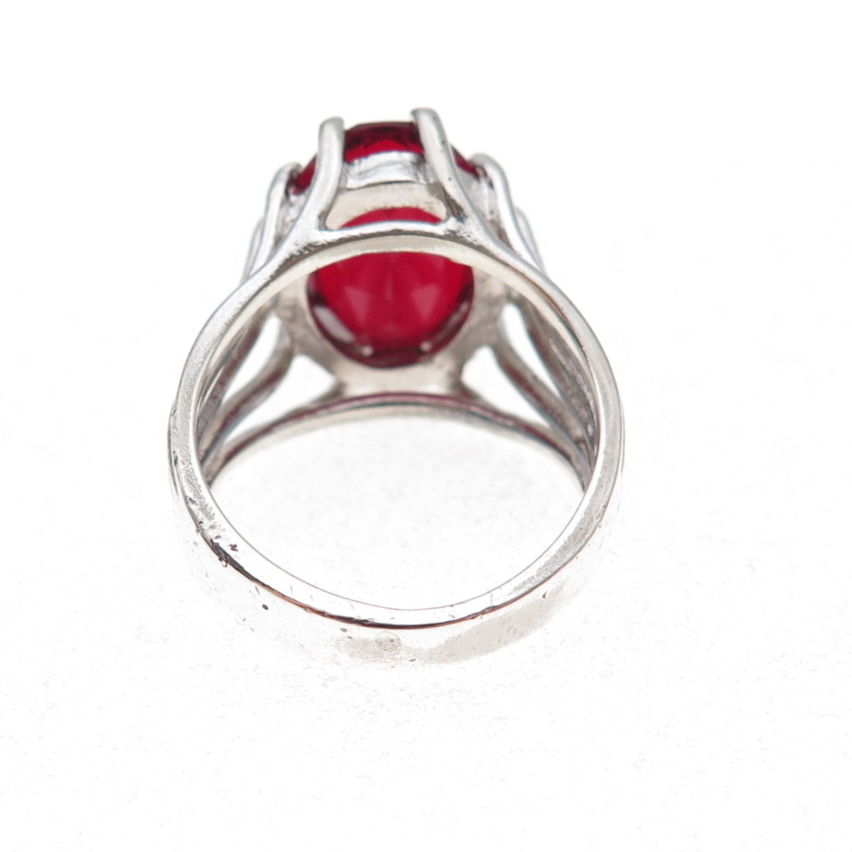 Clark & Coombs 925 Sterling Silver Antique Art Deco Red Glass Ring Size 7