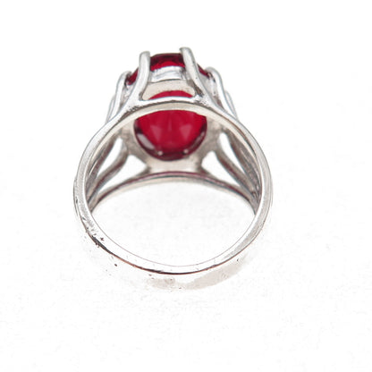 Clark & Coombs 925 Sterling Silver Antique Art Deco Red Glass Ring Size 7