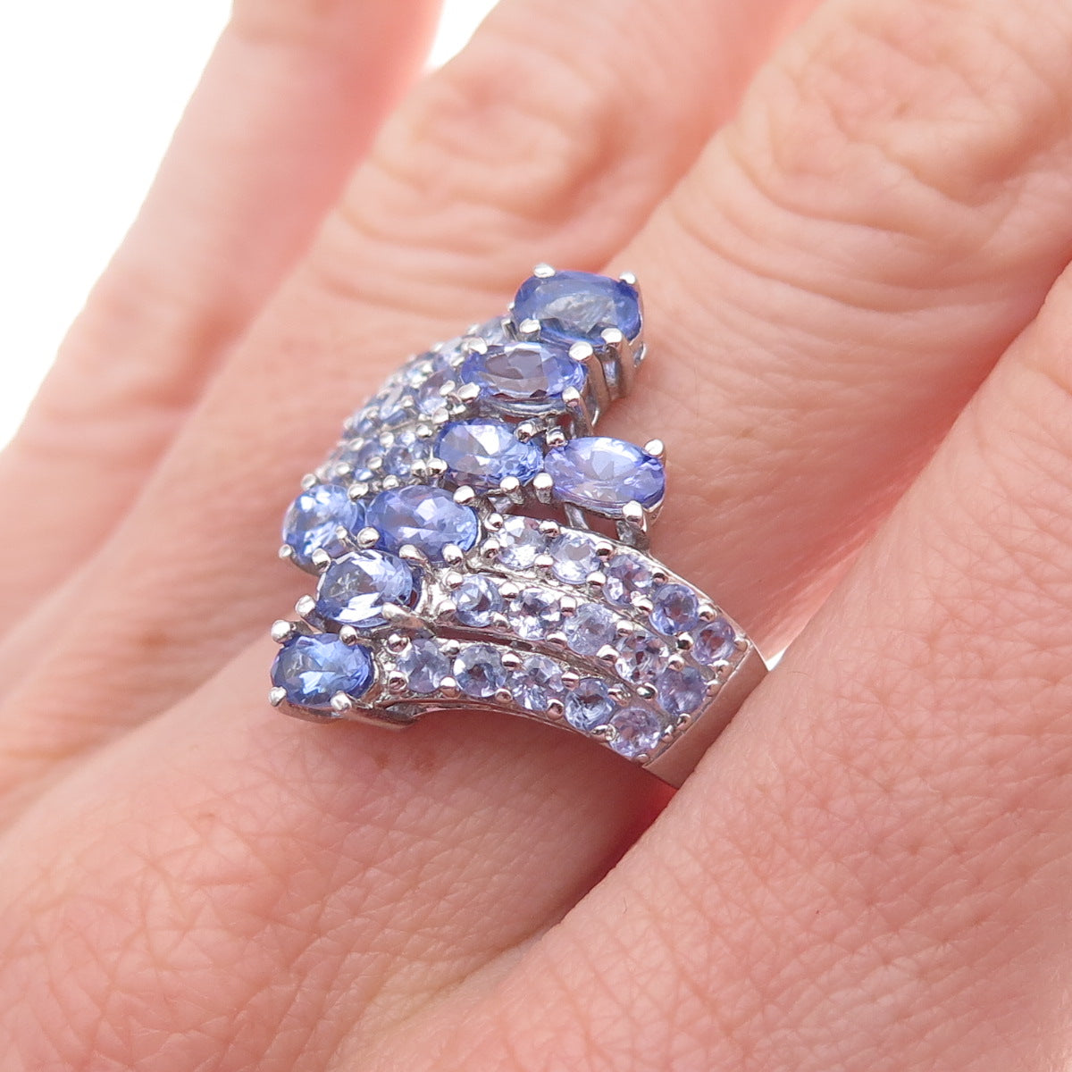 Chuck Clemency 925 Sterling Silver Real Oval & Round-Cut Tanzanite Ring Size 8