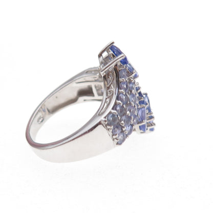 Chuck Clemency 925 Sterling Silver Real Oval & Round-Cut Tanzanite Ring Size 8