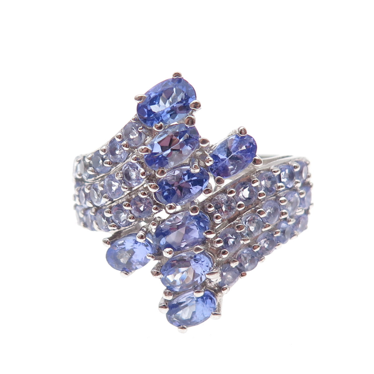 Chuck Clemency 925 Sterling Silver Real Oval & Round-Cut Tanzanite Ring Size 8