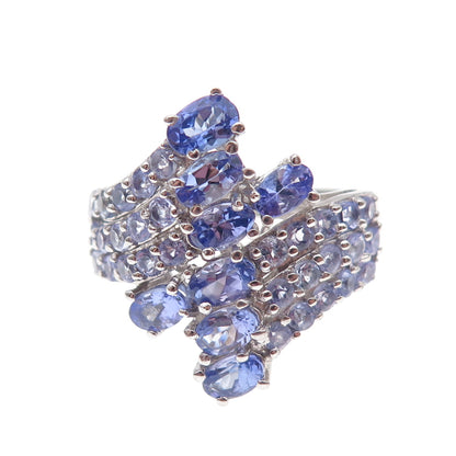 Chuck Clemency 925 Sterling Silver Real Oval & Round-Cut Tanzanite Ring Size 8