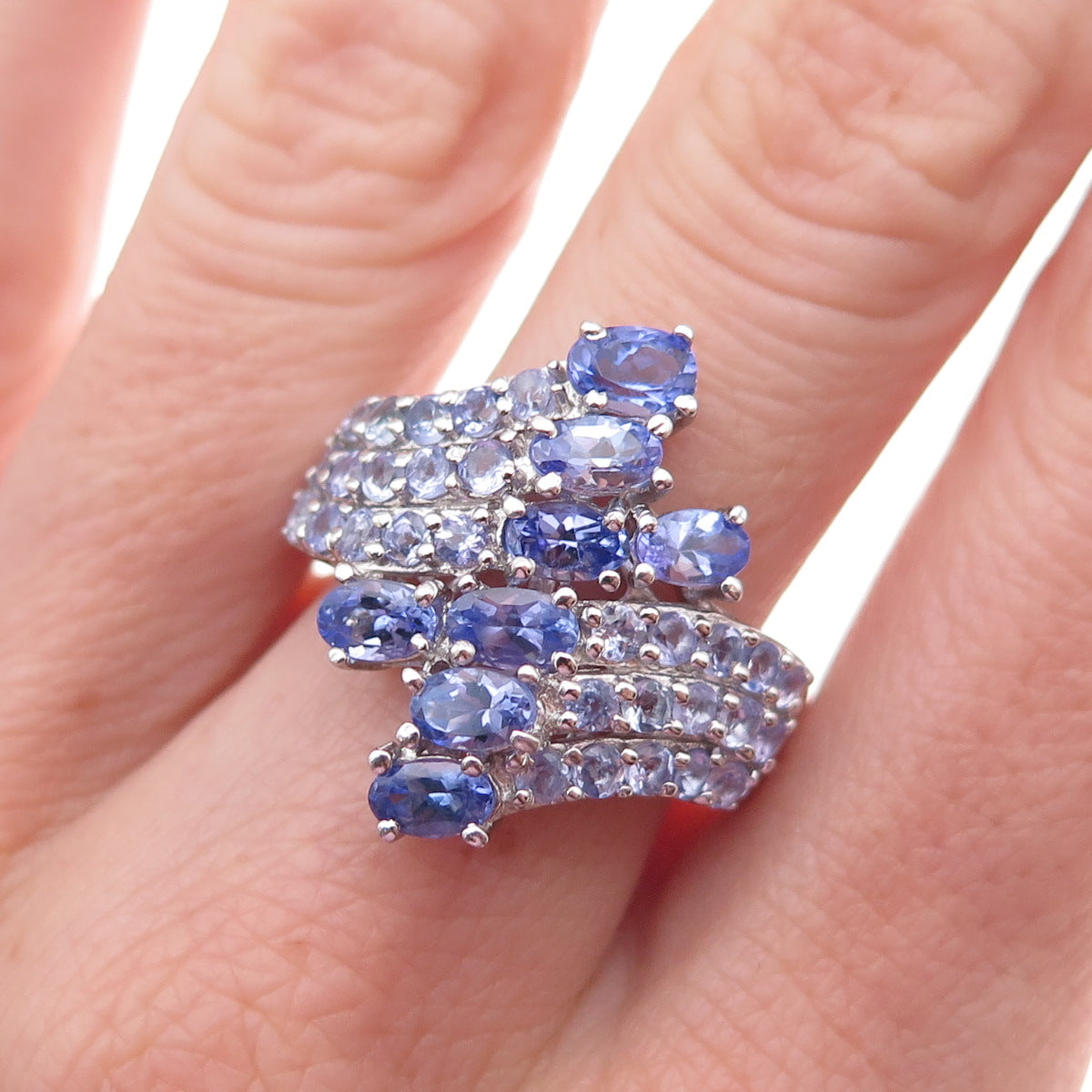 Chuck Clemency 925 Sterling Silver Real Oval & Round-Cut Tanzanite Ring Size 8