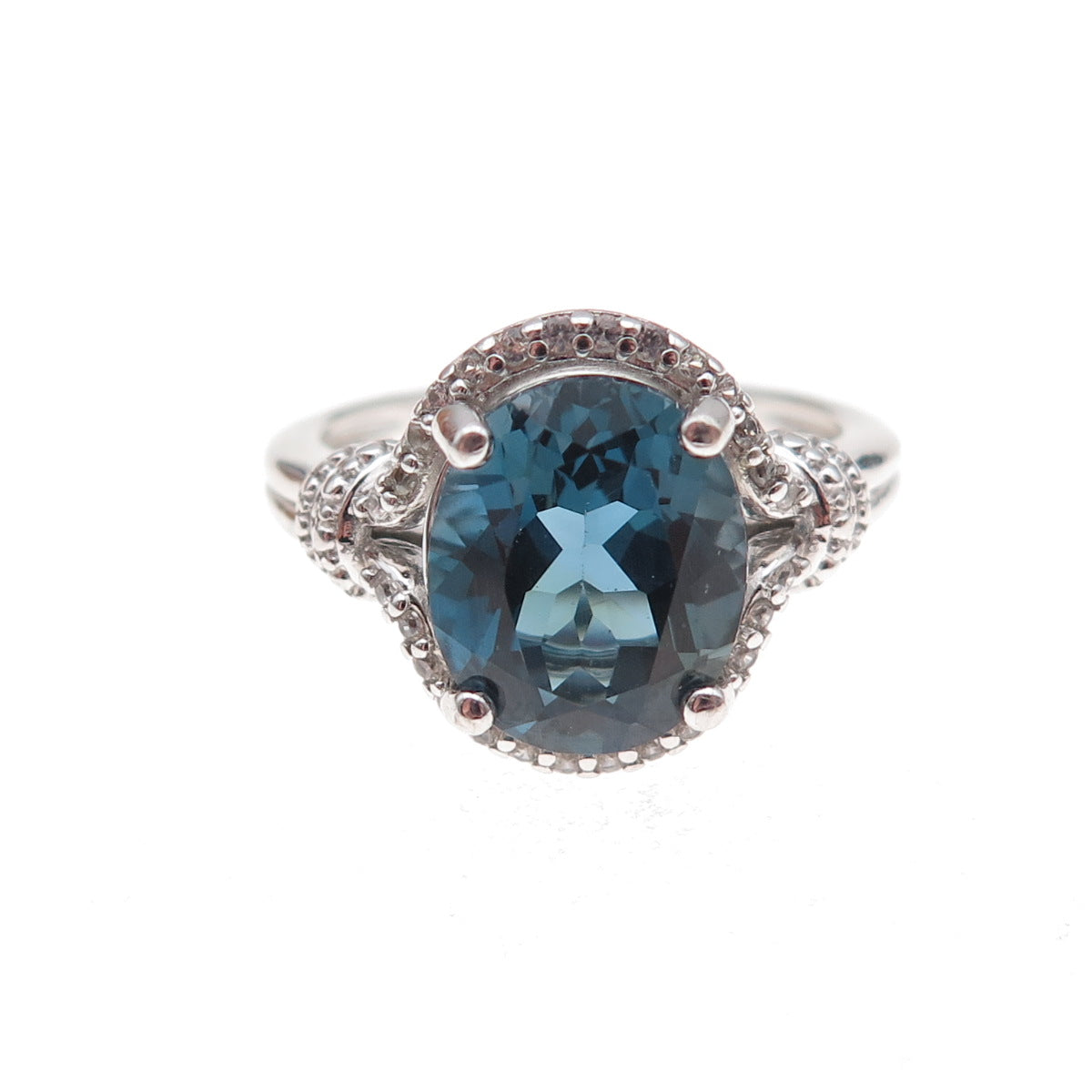 Colleen Lopez 925 Sterling Silver Real London Blue & White Topaz Ring Size 7