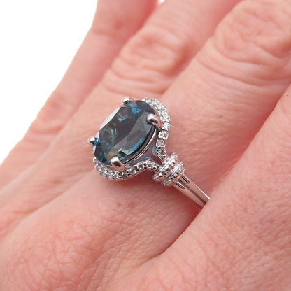 Colleen Lopez 925 Sterling Silver Real London Blue & White Topaz Ring Size 7