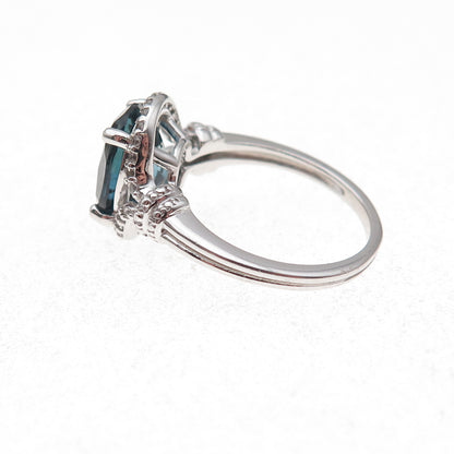 Colleen Lopez 925 Sterling Silver Real London Blue & White Topaz Ring Size 7