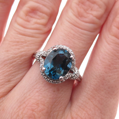 Colleen Lopez 925 Sterling Silver Real London Blue & White Topaz Ring Size 7
