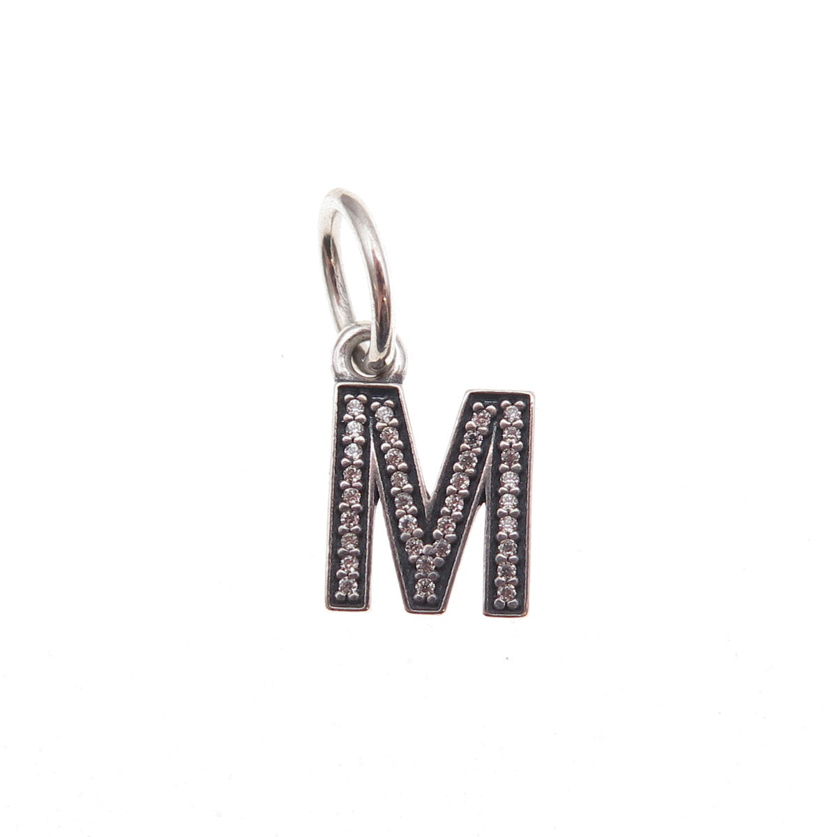 Pandora 925 Sterling Silver Round-Cut C Z Letter M Dangle Charm Pendant