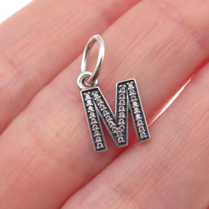 Pandora 925 Sterling Silver Round-Cut C Z Letter M Dangle Charm Pendant