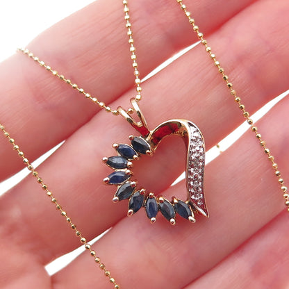 Ross Simons Sterling Gold Plated Real Diamond Accent Sapphire Heart Necklace 18"