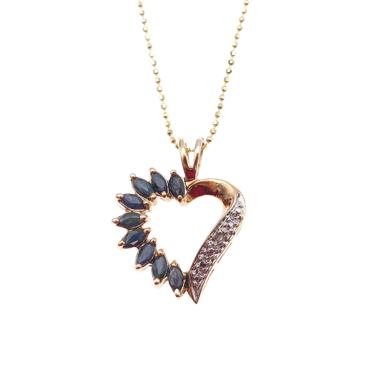 Ross Simons Sterling Gold Plated Real Diamond Accent Sapphire Heart Necklace 18"