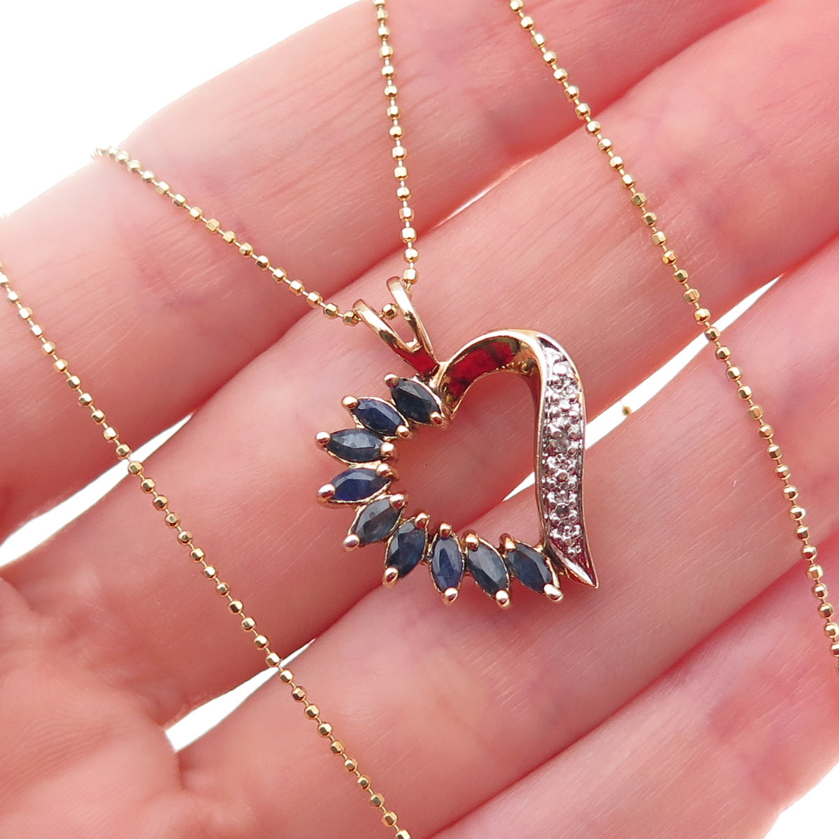 Ross Simons Sterling Gold Plated Real Diamond Accent Sapphire Heart Necklace 18"
