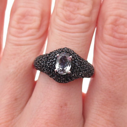 Chuck Clemency 925 Sterling Silver Real Tanzanite & Black Spinel Ring Size 8