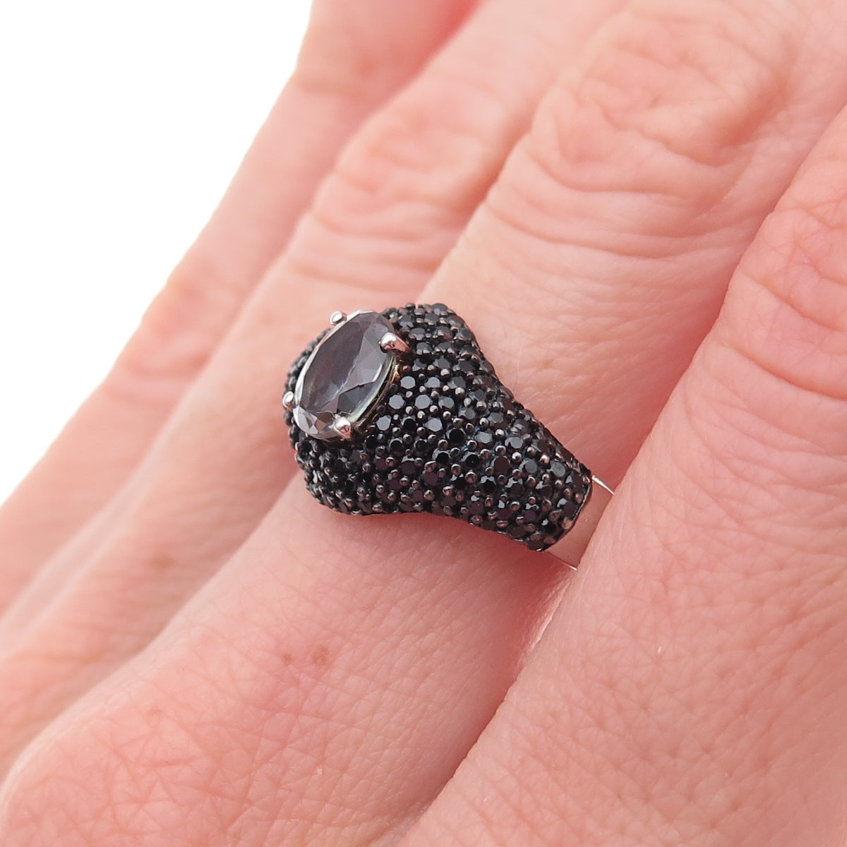 Chuck Clemency 925 Sterling Silver Real Tanzanite & Black Spinel Ring Size 8