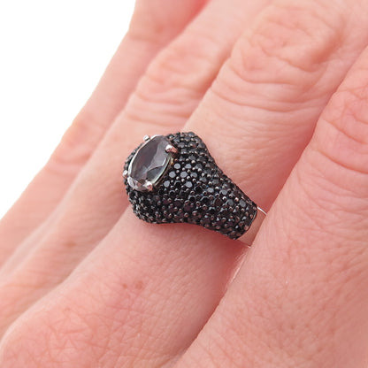 Chuck Clemency 925 Sterling Silver Real Tanzanite & Black Spinel Ring Size 8