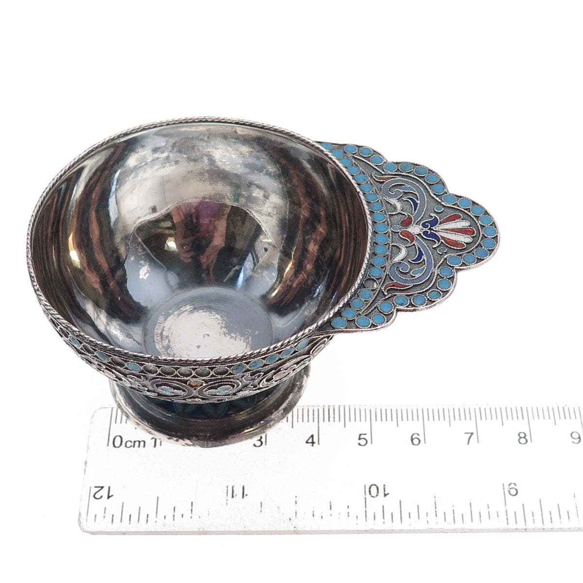 Lev Fridrikhovitch Oleks 84 Silver Antique 1896 Cloisonne Enamel Floral Charka