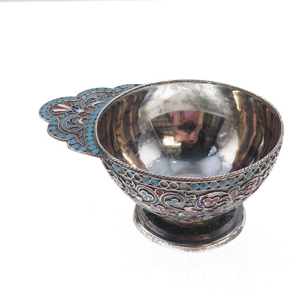 Lev Fridrikhovitch Oleks 84 Silver Antique 1896 Cloisonne Enamel Floral Charka