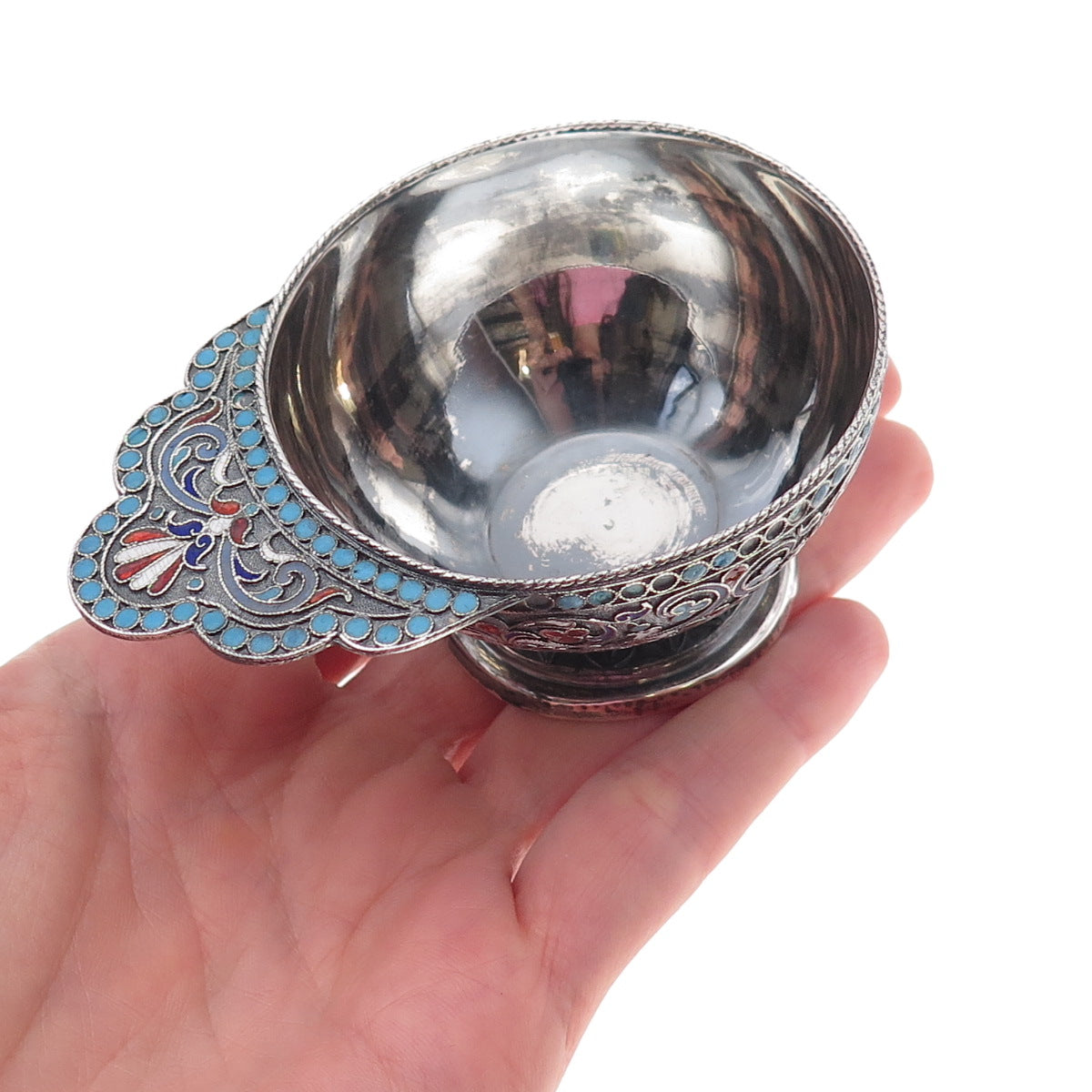 Lev Fridrikhovitch Oleks 84 Silver Antique 1896 Cloisonne Enamel Floral Charka