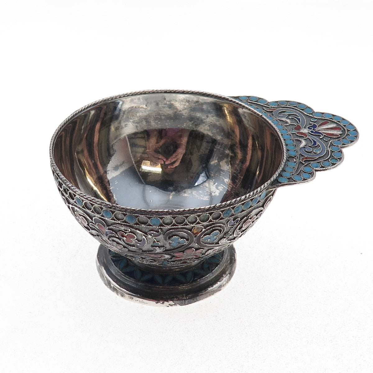 Lev Fridrikhovitch Oleks 84 Silver Antique 1896 Cloisonne Enamel Floral Charka