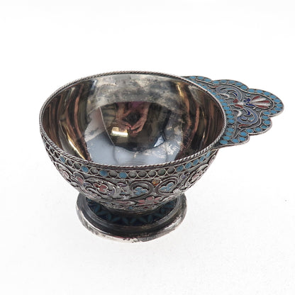 Lev Fridrikhovitch Oleks 84 Silver Antique 1896 Cloisonne Enamel Floral Charka