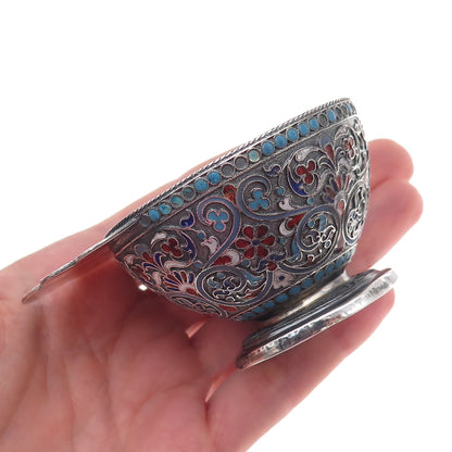 Lev Fridrikhovitch Oleks 84 Silver Antique 1896 Cloisonne Enamel Floral Charka