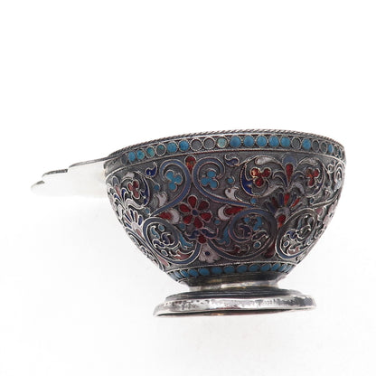 Lev Fridrikhovitch Oleks 84 Silver Antique 1896 Cloisonne Enamel Floral Charka