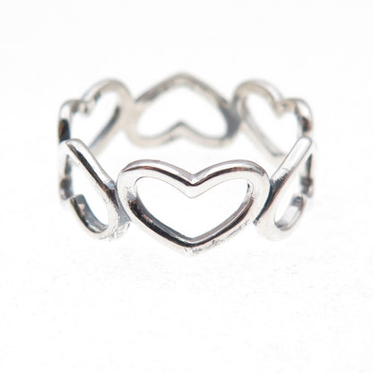 925 Sterling Silver Vintage Open Heart All Around Band Ring Size 8